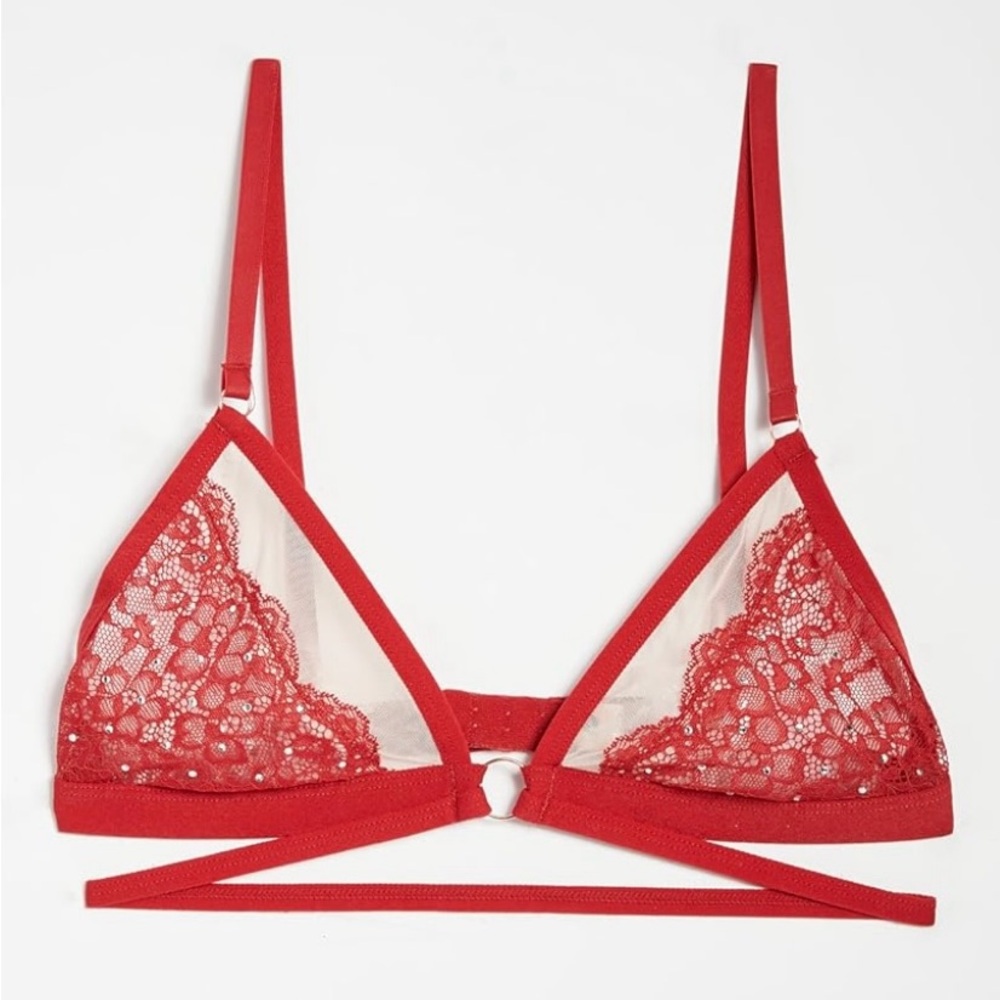 FINAL SALE Honeydew Intimates Red Lace Triangle Bralette, size Medium